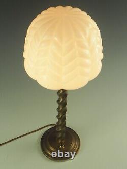 Art Deco Brass Plated Barley-Twisted Table Lamp with Art Deco Opaline Glass Glob