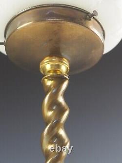 Art Deco Brass Plated Barley-Twisted Table Lamp with Art Deco Opaline Glass Glob