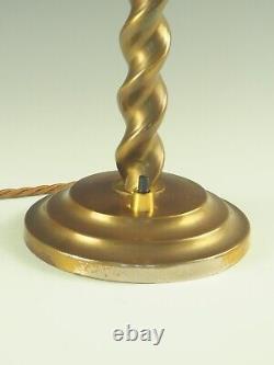 Art Deco Brass Plated Barley-Twisted Table Lamp with Art Deco Opaline Glass Glob