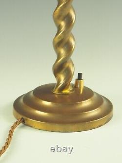 Art Deco Brass Plated Barley-Twisted Table Lamp with Art Deco Opaline Glass Glob