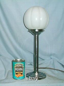 Art Deco Chrome Lamp With Stepped Base & Opaline Glass Shade Rewired