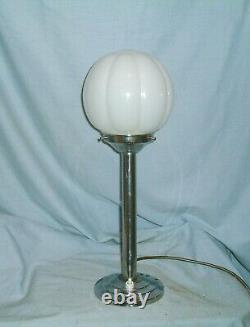 Art Deco Chrome Lamp With Stepped Base & Opaline Glass Shade Rewired