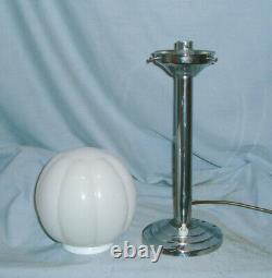 Art Deco Chrome Lamp With Stepped Base & Opaline Glass Shade Rewired