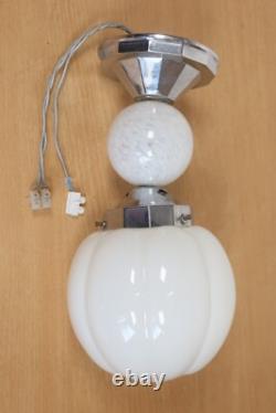 Art Deco Chrome Suspension Light Opaline White Glass Globe 1930s-40s Italy