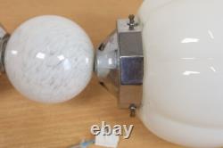 Art Deco Chrome Suspension Light Opaline White Glass Globe 1930s-40s Italy