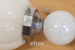 Art Deco Chrome Suspension Light Opaline White Glass Globe 1930s-40s Italy