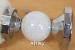 Art Deco Chrome Suspension Light Opaline White Glass Globe 1930s-40s Italy
