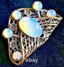 Art Deco Czech Opalescent Glass Fan Brooch