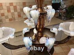 Art Deco Ezan Icicle Chandelier Opalescent Glass Pendant Light France C. 1935