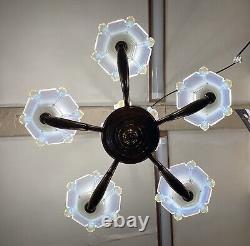 Art Deco Ezan Icicle Chandelier Opalescent Glass Pendant Light France C. 1935
