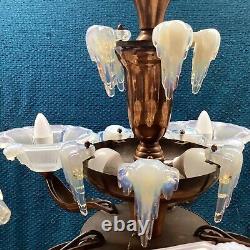 Art Deco Ezan Icicle Chandelier Opalescent Glass Pendant Light France C. 1935