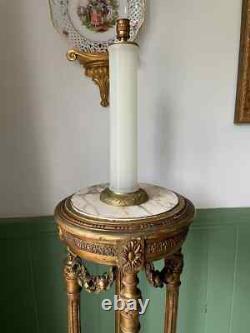 Art Deco French Opaline Glass Table Lamps Pair Mid Century White Column Lamps