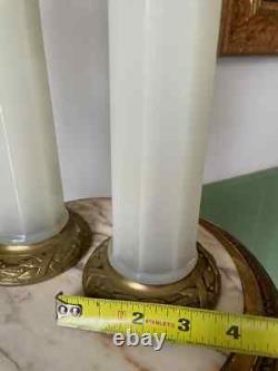 Art Deco French Opaline Glass Table Lamps Pair Mid Century White Column Lamps