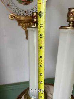 Art Deco French Opaline Glass Table Lamps Pair Mid Century White Column Lamps