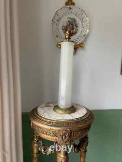 Art Deco French Opaline Glass Table Lamps Pair Mid Century White Column Lamps