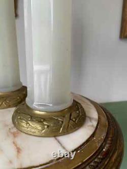 Art Deco French Opaline Glass Table Lamps Pair Mid Century White Column Lamps