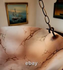 Art Deco Glass Opaline Marbled Plafonnier Chandelier Flycatcher Ceiling Light