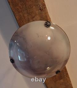 Art Deco Glass Opaline Marbled Plafonnier Chandelier Flycatcher Ceiling Light