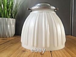 Art Deco Hailware Reeded Fluted Opaline Glass Lamp Shade & Gallery Ceiling Light