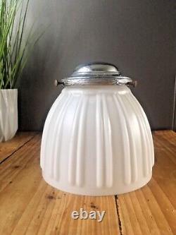 Art Deco Hailware Reeded Fluted Opaline Glass Lamp Shade & Gallery Ceiling Light