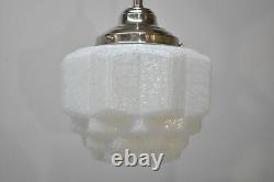 Art Deco Opalescent Skyscraper Glass Shade Chrome Pendant Chandelier