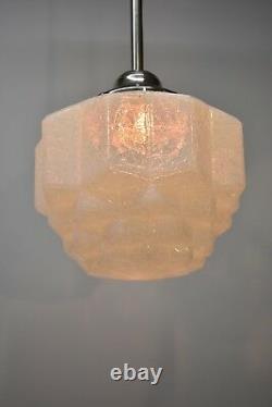 Art Deco Opalescent Skyscraper Glass Shade Chrome Pendant Chandelier