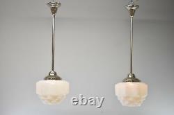 Art Deco Opalescent Skyscraper Glass Shade Chrome Pendant Chandelier