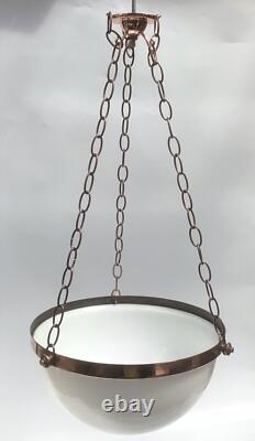 Art Deco Opaline Bowl Plafonnier Pendant Lamp Shade, 1930s Art Deco Flycatcher