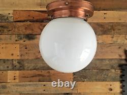 Art Deco Opaline Glass Globe Lamp Shade & Copper Gallery Ceiling Light Fitting