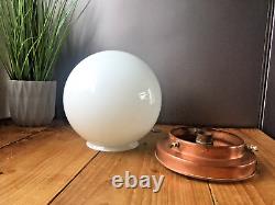 Art Deco Opaline Glass Globe Lamp Shade & Copper Gallery Ceiling Light Fitting