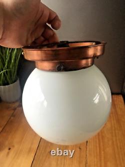 Art Deco Opaline Glass Globe Lamp Shade & Copper Gallery Ceiling Light Fitting