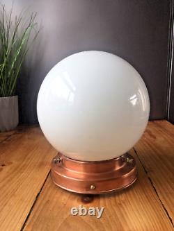 Art Deco Opaline Glass Globe Lamp Shade & Copper Gallery Ceiling Light Fitting