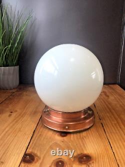 Art Deco Opaline Glass Globe Lamp Shade & Copper Gallery Ceiling Light Fitting