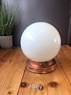 Art Deco Opaline Glass Globe Lamp Shade & Copper Gallery Ceiling Light Fitting