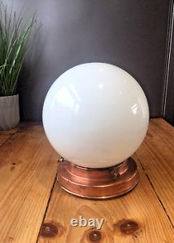 Art Deco Opaline Glass Globe Lamp Shade & Copper Gallery Ceiling Light Fitting