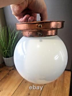 Art Deco Opaline Glass Globe Lamp Shade & Copper Gallery Ceiling Light Fitting