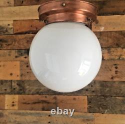 Art Deco Opaline Glass Globe Lamp Shade & Copper Gallery Ceiling Light Fitting