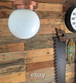 Art Deco Opaline Glass Globe Lamp Shade & Copper Gallery Ceiling Light Fitting