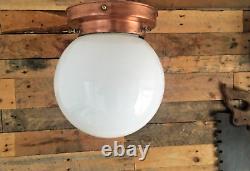 Art Deco Opaline Glass Globe Lamp Shade & Copper Gallery Ceiling Light Fitting