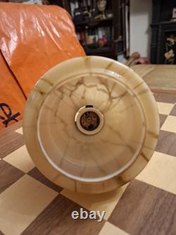 Art Deco Opaline Marbled Glass & Brass Pendant Ceiling Light Fitting 17x13cm