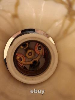 Art Deco Opaline Marbled Glass & Brass Pendant Ceiling Light Fitting 17x13cm