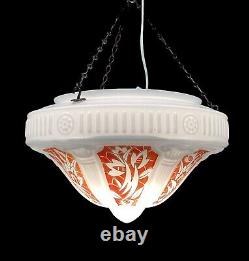 Art Deco Plafonnier Ceiling Pendant Light Opaline Glass French LARGE Dia 39cm