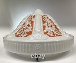Art Deco Plafonnier Ceiling Pendant Light Opaline Glass French LARGE Dia 39cm