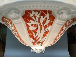 Art Deco Plafonnier Ceiling Pendant Light Opaline Glass French LARGE Dia 39cm
