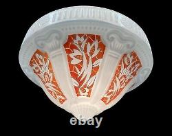 Art Deco Plafonnier Ceiling Pendant Light Opaline Glass French LARGE Dia 39cm