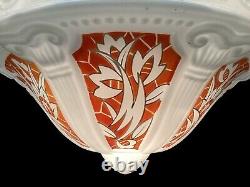 Art Deco Plafonnier Ceiling Pendant Light Opaline Glass French LARGE Dia 39cm