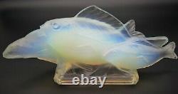 Art Deco SABINO Opalescent Art Glass Fish Group 14.5 Signed c. 1928 Lalique Era