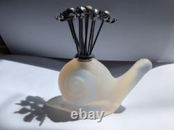 Art Deco Sabino Opalescent Glass Snail Pick Holder With Full Set Of Picks