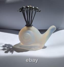 Art Deco Sabino Opalescent Glass Snail Pick Holder With Full Set Of Picks