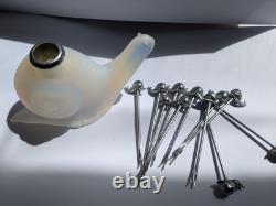 Art Deco Sabino Opalescent Glass Snail Pick Holder With Full Set Of Picks